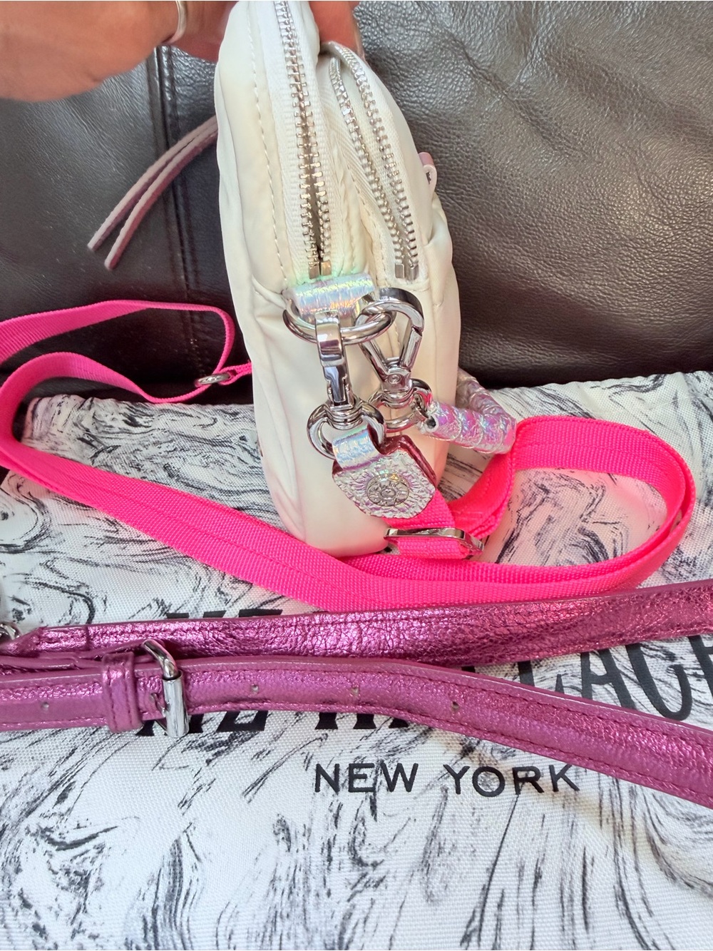 MZ Wallace Nylon Crossbody with Hot Pink/Pearl White & Iridescent Pink Straps - Picture 4 of 8